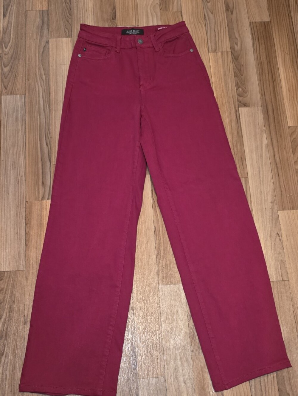 Judy Blue High Rise Garment Dyed Heart Pocket 90s Straight Jeans Red Wine